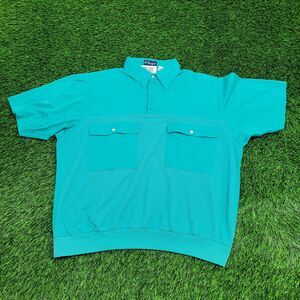 Vintage 80s MOD Preppy Polo Shirt XL 24x24 Green Boxy